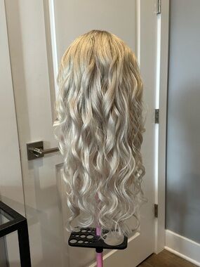 Like New Condition Mermaid Length Platinum Blonde Human Hair Wig by Mia Kelly!